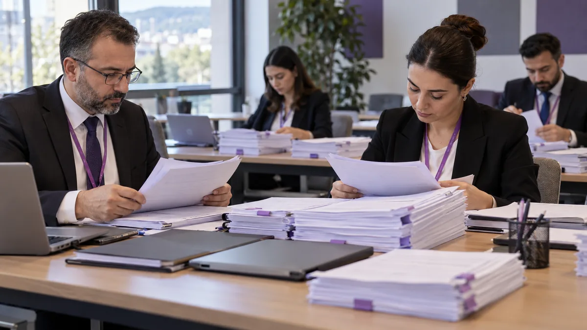 Personel belgelendirme süreçlerinin kayıtlarını inceleyen denetim ekibi